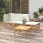 vidaXL Set de muebles de jardín 4 piezas bambú y cojines blanco crema vidaXL Set de muebles de jardín 4 piezas bambú y cojines blanco crema