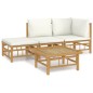 vidaXL Set de muebles de jardín 4 piezas bambú y cojines blanco crema vidaXL Set de muebles de jardín 4 piezas bambú y cojines blanco crema
