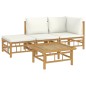 vidaXL Set de muebles de jardín 4 piezas bambú y cojines blanco crema vidaXL Set de muebles de jardín 4 piezas bambú y cojines blanco crema