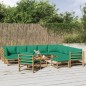 vidaXL Set de muebles de jardín 12 piezas bambú con cojines verde vidaXL Set de muebles de jardín 12 piezas bambú con cojines verde