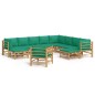 vidaXL Set de muebles de jardín 12 piezas bambú con cojines verde vidaXL Set de muebles de jardín 12 piezas bambú con cojines verde