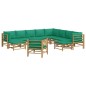 vidaXL Set de muebles de jardín 12 piezas bambú con cojines verde vidaXL Set de muebles de jardín 12 piezas bambú con cojines verde