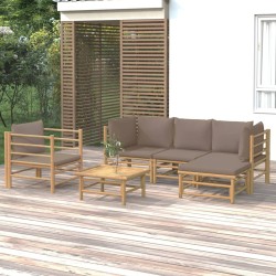 vidaXL Set de muebles de jardín 6 piezas bambú con cojines gris taupé