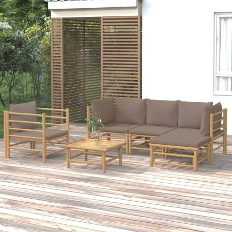 vidaXL Set de muebles de jardín 6 piezas bambú con cojines gris taupé
