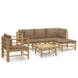 vidaXL Set de muebles de jardín 6 piezas bambú con cojines gris taupé