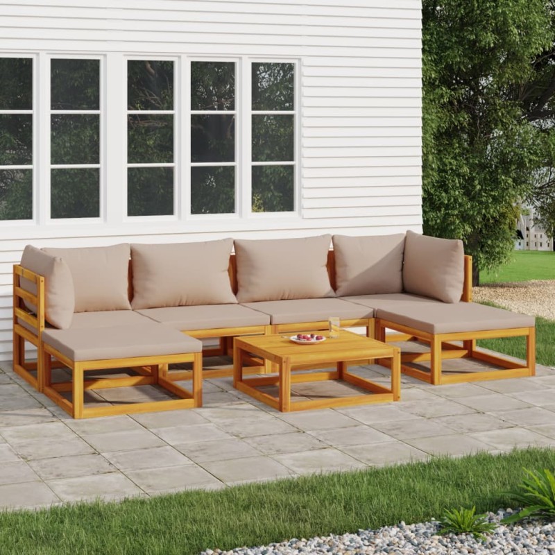 vidaXL Set muebles de jardín 7 pzas madera maciza y cojines gris taupé