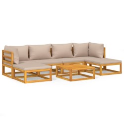 vidaXL Set muebles de jardín 7 pzas madera maciza y cojines gris taupé