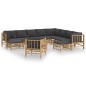 vidaXL Set de muebles de jardín 12 pzas bambú con cojines gris oscuro