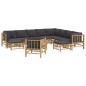 vidaXL Set de muebles de jardín 12 pzas bambú con cojines gris oscuro