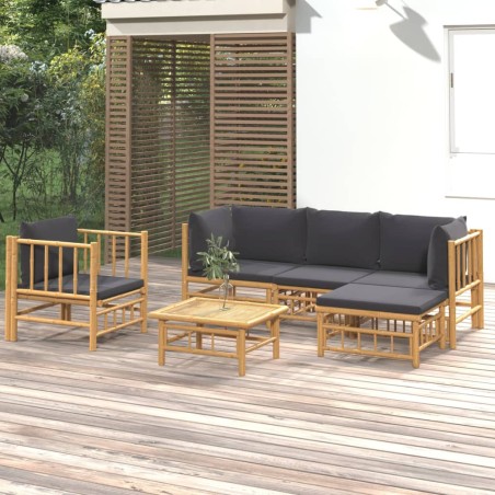 vidaXL Set de muebles de jardín 6 piezas bambú con cojines gris oscuro