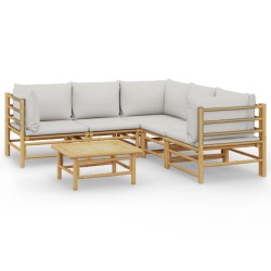 vidaXL Set de muebles de jardín 6 piezas bambú con cojines gris claro