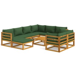 vidaXL Juego muebles de jardín 10 pzas madera maciza y cojines verdes