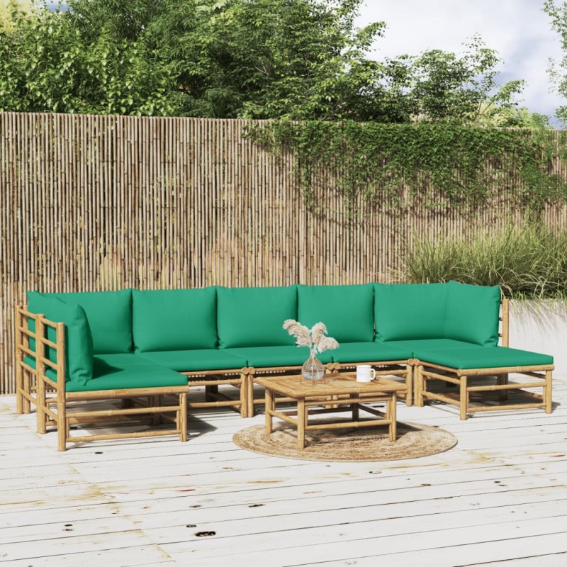 vidaXL Set de muebles de jardín 8 piezas bambú con cojines verde vidaXL Set de muebles de jardín 8 piezas bambú con cojines verde