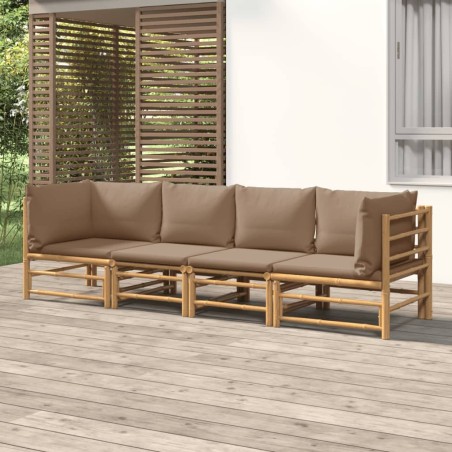 vidaXL Set de muebles de jardín 4 piezas bambú y cojines gris taupe