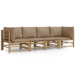 vidaXL Set de muebles de jardín 4 piezas bambú y cojines gris taupe
