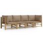 vidaXL Set de muebles de jardín 4 piezas bambú y cojines gris taupe