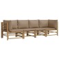 vidaXL Set de muebles de jardín 4 piezas bambú y cojines gris taupe