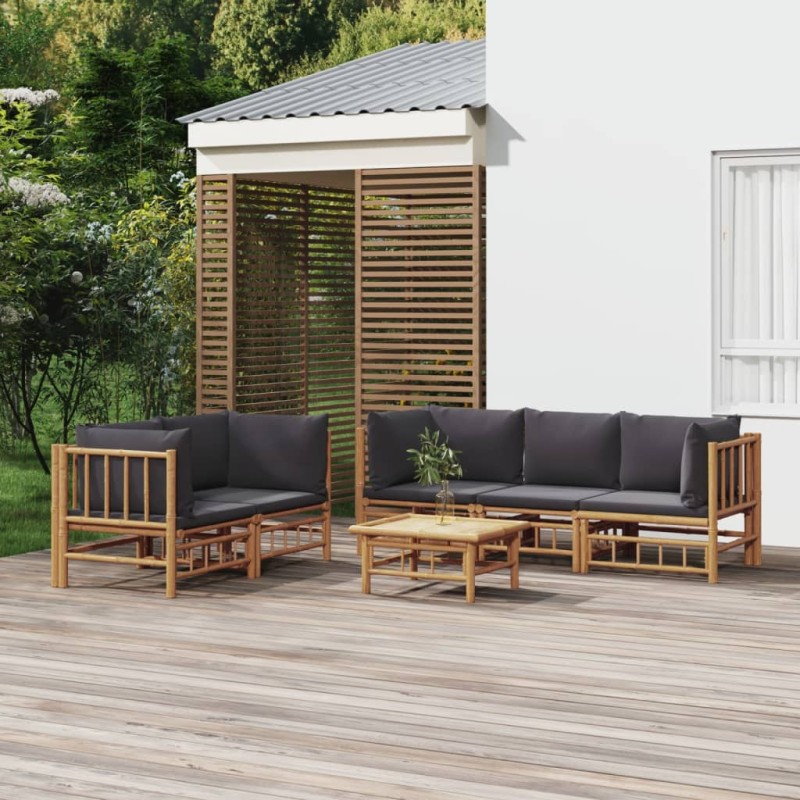vidaXL Set de muebles de jardín 6 piezas bambú con cojines gris oscuro vidaXL Set de muebles de jardín 6 piezas bambú con cojines gris oscuro