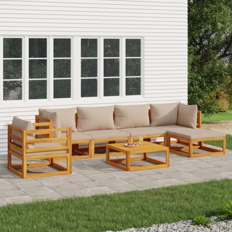 vidaXL Set muebles de jardín 7 pzas madera maciza y cojines gris taupé