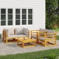 vidaXL Set muebles de jardín 5 pzas madera maciza y cojines gris claro vidaXL Set muebles de jardín 5 pzas madera maciza y cojines gris claro