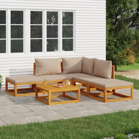 vidaXL Set muebles de jardín 6 pzas madera maciza y cojines gris taupé