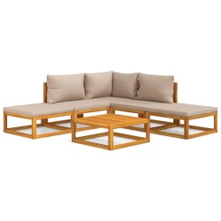 vidaXL Set muebles de jardín 6 pzas madera maciza y cojines gris taupé