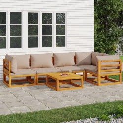 vidaXL Set muebles de jardín 6 pzas madera maciza y cojines gris taupé
