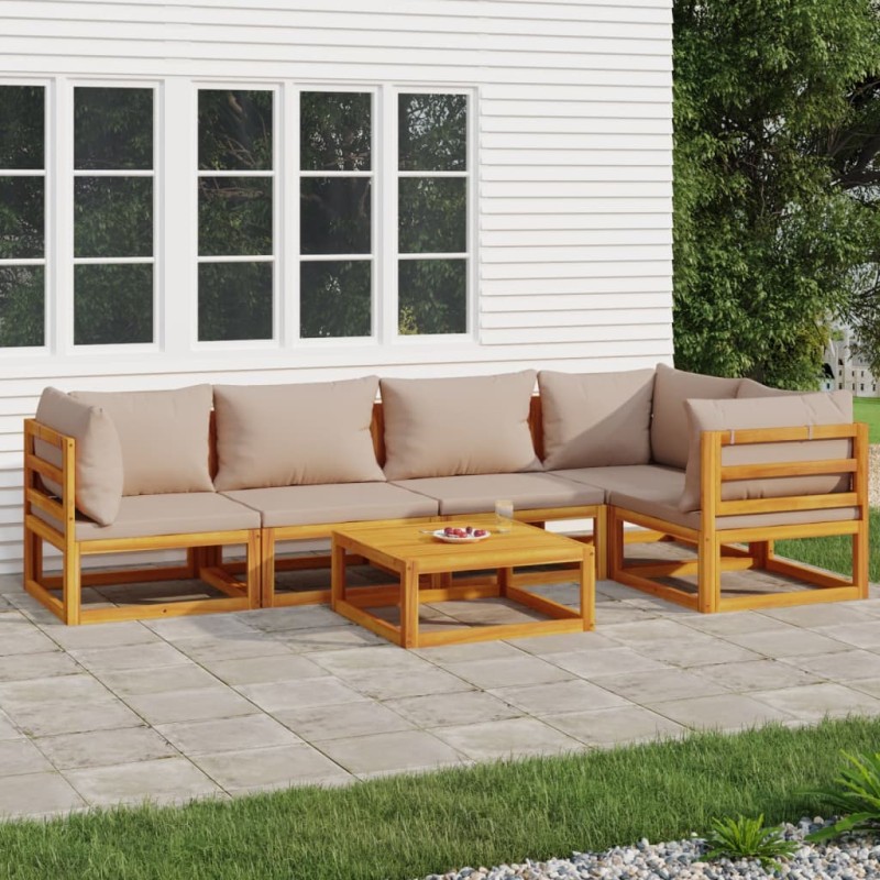 vidaXL Set muebles de jardín 6 pzas madera maciza y cojines gris taupé vidaXL Set muebles de jardín 6 pzas madera maciza y cojines gris taupé