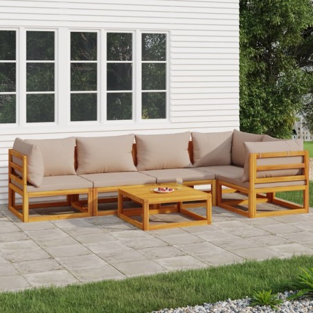 vidaXL Set muebles de jardín 6 pzas madera maciza y cojines gris taupé