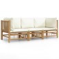 vidaXL Set de muebles de jardín 3 piezas bambú y cojines blanco crema vidaXL Set de muebles de jardín 3 piezas bambú y cojines blanco crema