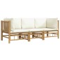vidaXL Set de muebles de jardín 3 piezas bambú y cojines blanco crema vidaXL Set de muebles de jardín 3 piezas bambú y cojines blanco crema
