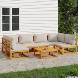 vidaXL Set muebles de jardín 7 pzas madera maciza y cojines gris claro