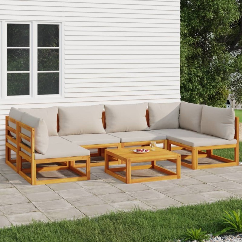 vidaXL Set muebles de jardín 7 pzas madera maciza y cojines gris claro vidaXL Set muebles de jardín 7 pzas madera maciza y cojines gris claro