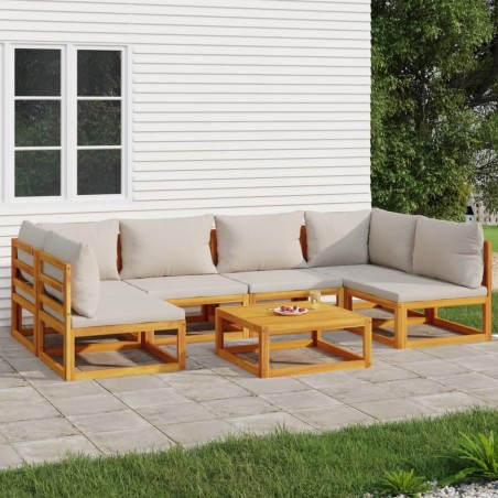 vidaXL Set muebles de jardín 7 pzas madera maciza y cojines gris claro