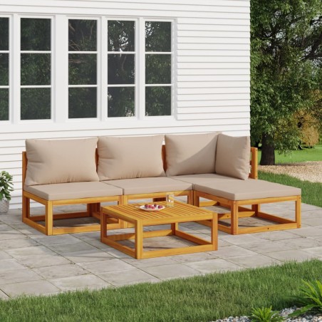 vidaXL Set muebles de jardín 5 pzas madera maciza y cojines gris taupé