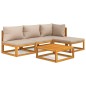 vidaXL Set muebles de jardín 5 pzas madera maciza y cojines gris taupé vidaXL Set muebles de jardín 5 pzas madera maciza y cojines gris taupé