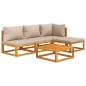 vidaXL Set muebles de jardín 5 pzas madera maciza y cojines gris taupé vidaXL Set muebles de jardín 5 pzas madera maciza y cojines gris taupé