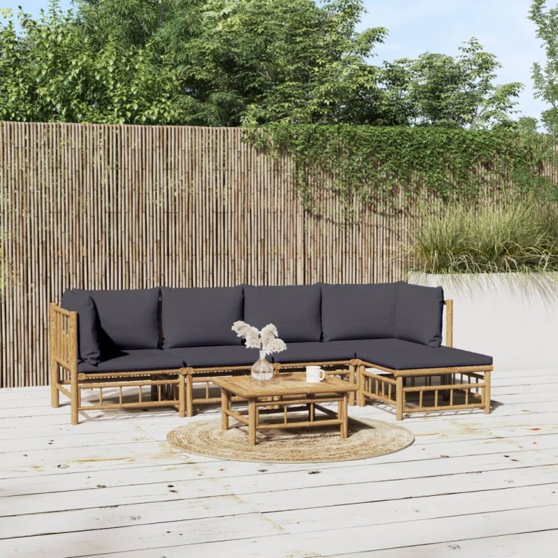 vidaXL Set de muebles de jardín 6 piezas bambú con cojines gris oscuro vidaXL Set de muebles de jardín 6 piezas bambú con cojines gris oscuro