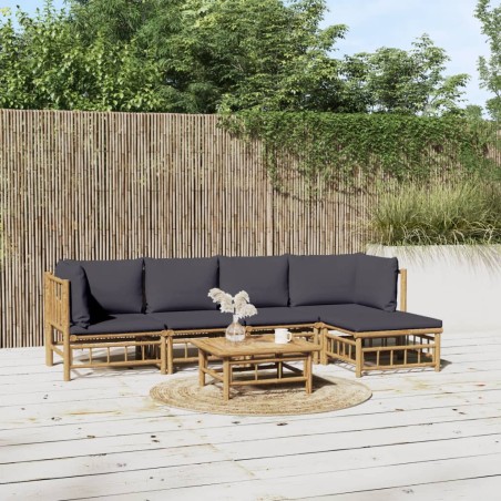 vidaXL Set de muebles de jardín 6 piezas bambú con cojines gris oscuro