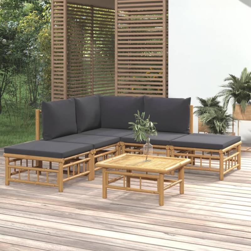 vidaXL Set de muebles de jardín 6 piezas bambú con cojines gris oscuro vidaXL Set de muebles de jardín 6 piezas bambú con cojines gris oscuro