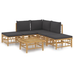 vidaXL Set de muebles de jardín 6 piezas bambú con cojines gris oscuro