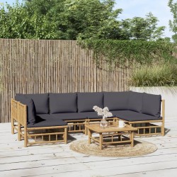 vidaXL Set de muebles de jardín 7 piezas bambú con cojines gris oscuro