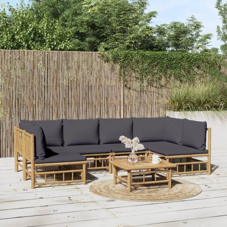 vidaXL Set de muebles de jardín 7 piezas bambú con cojines gris oscuro