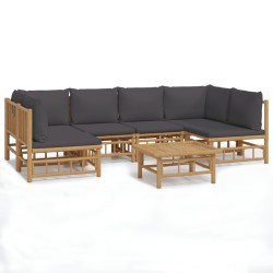 vidaXL Set de muebles de jardín 7 piezas bambú con cojines gris oscuro
