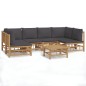 vidaXL Set de muebles de jardín 7 piezas bambú con cojines gris oscuro vidaXL Set de muebles de jardín 7 piezas bambú con cojines gris oscuro