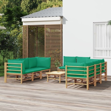 vidaXL Set de muebles de jardín 9 piezas bambú con cojines verde