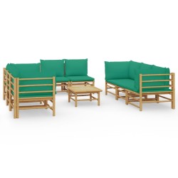 vidaXL Set de muebles de jardín 9 piezas bambú con cojines verde