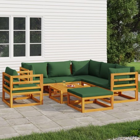 vidaXL Set de muebles de jardín 8 pzas madera maciza con cojines verde