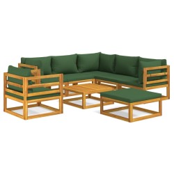 vidaXL Set de muebles de jardín 8 pzas madera maciza con cojines verde