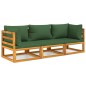 vidaXL Juego muebles de jardín 3 piezas madera maciza y cojines verdes vidaXL Juego muebles de jardín 3 piezas madera maciza y cojines verdes